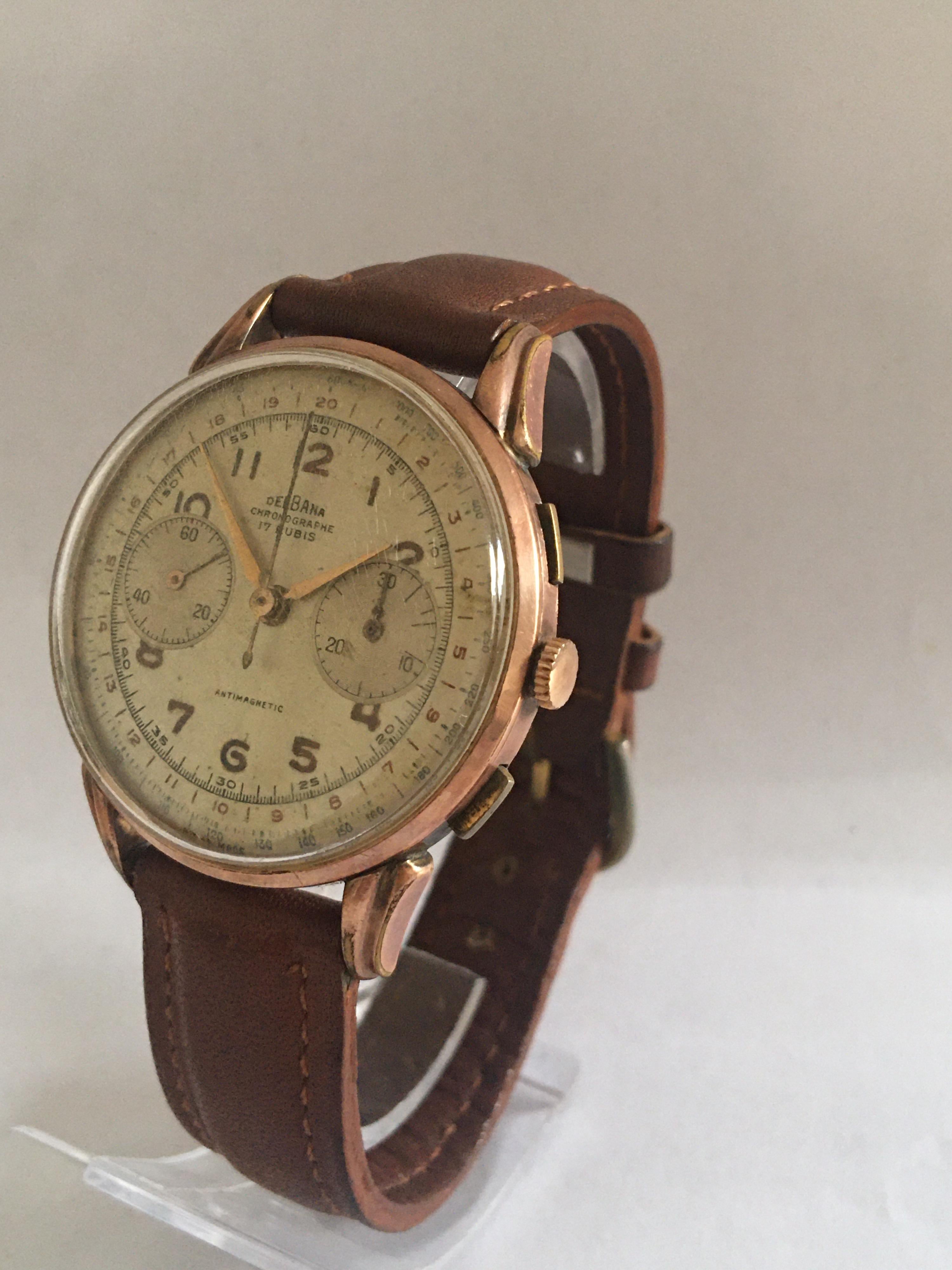 Gold-Plated Swiss Vintage 1950s Delbana Chronograph Watch 10