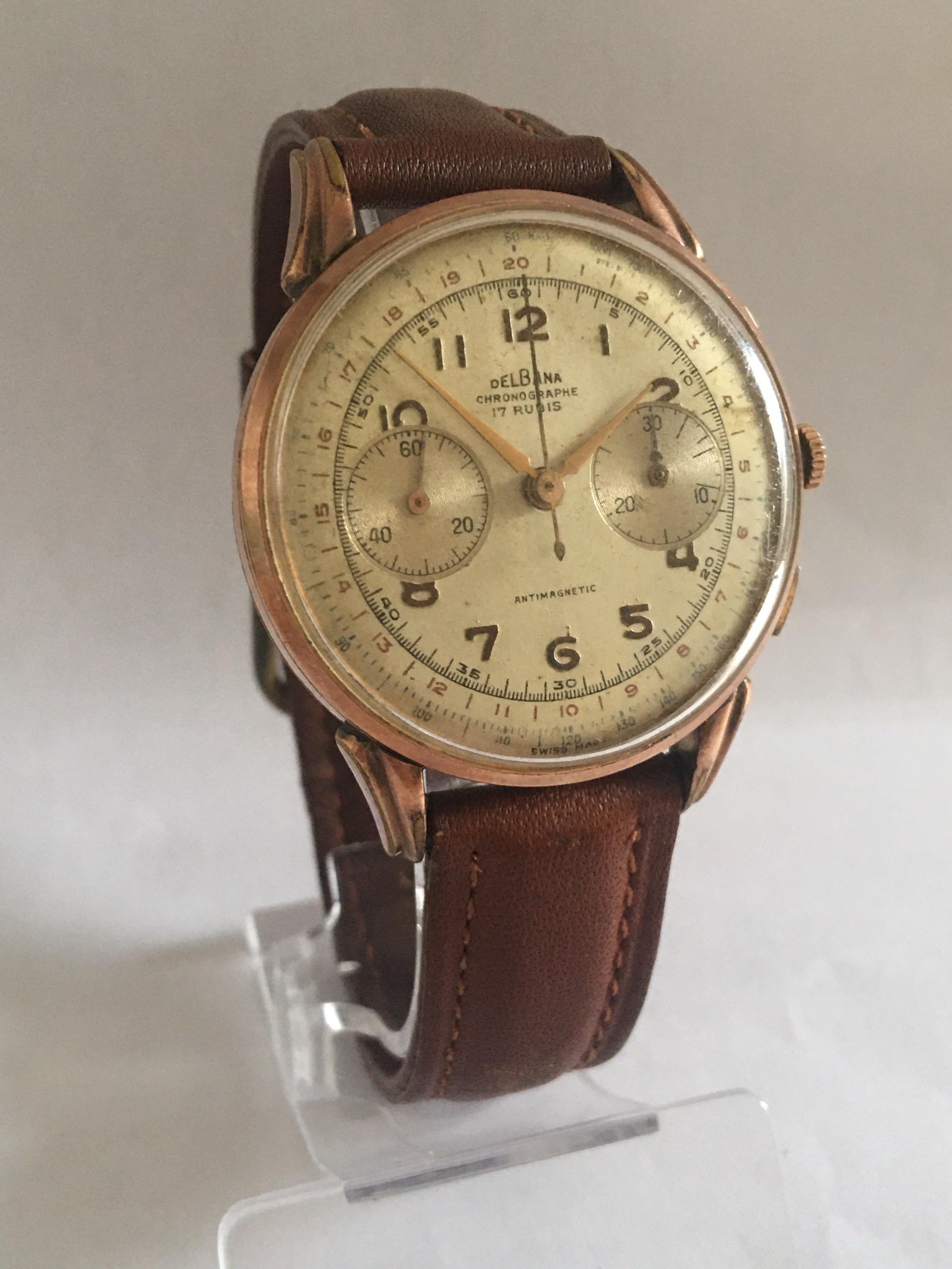 Gold-Plated Swiss Vintage 1950s Delbana Chronograph Watch 11