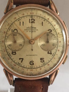 Gold-Plated Swiss Vintage 1950s Delbana Chronograph Watch
