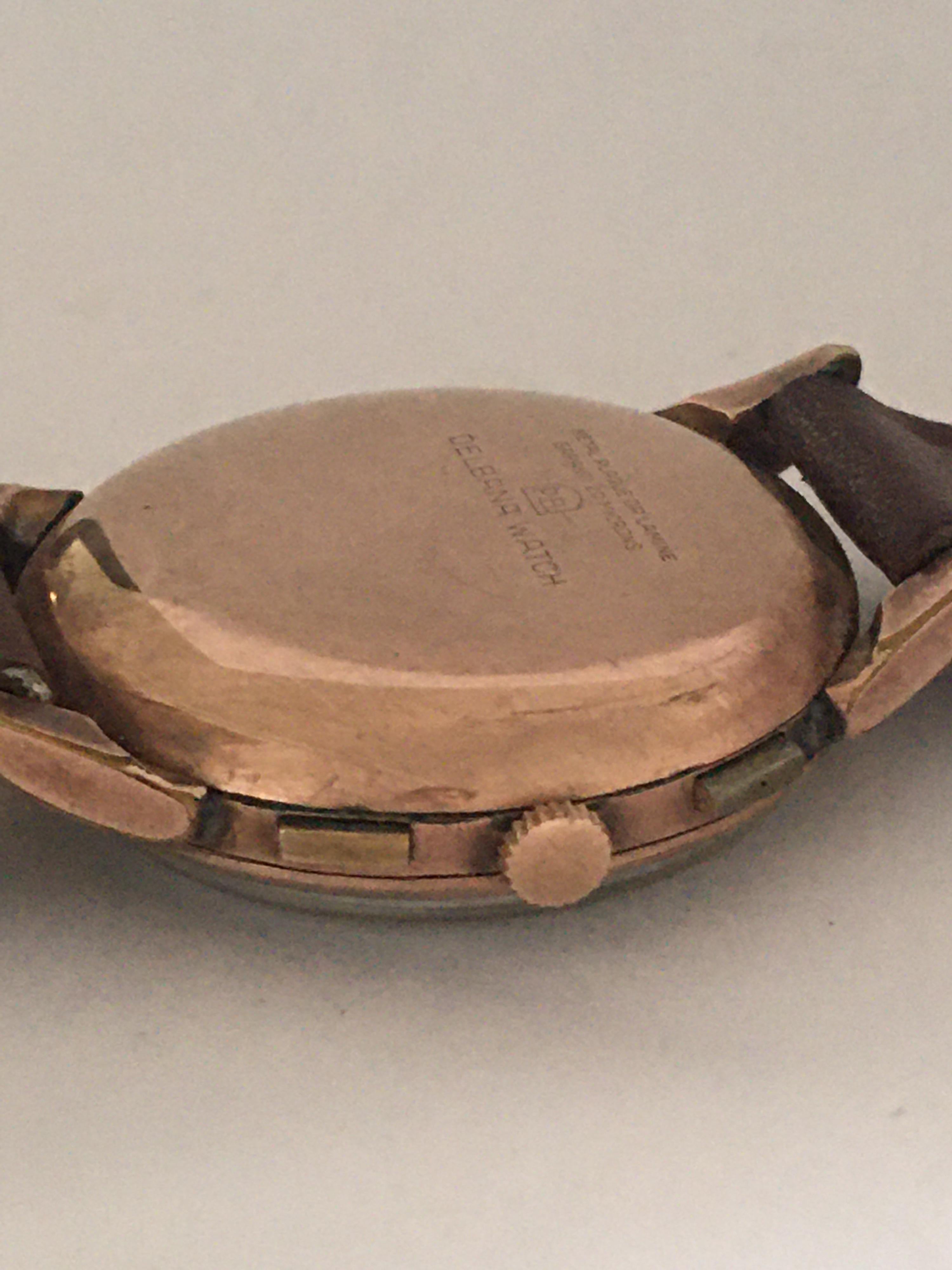 Women's or Men's Gold-Plated Swiss Vintage 1950s Delbana Chronograph Watch