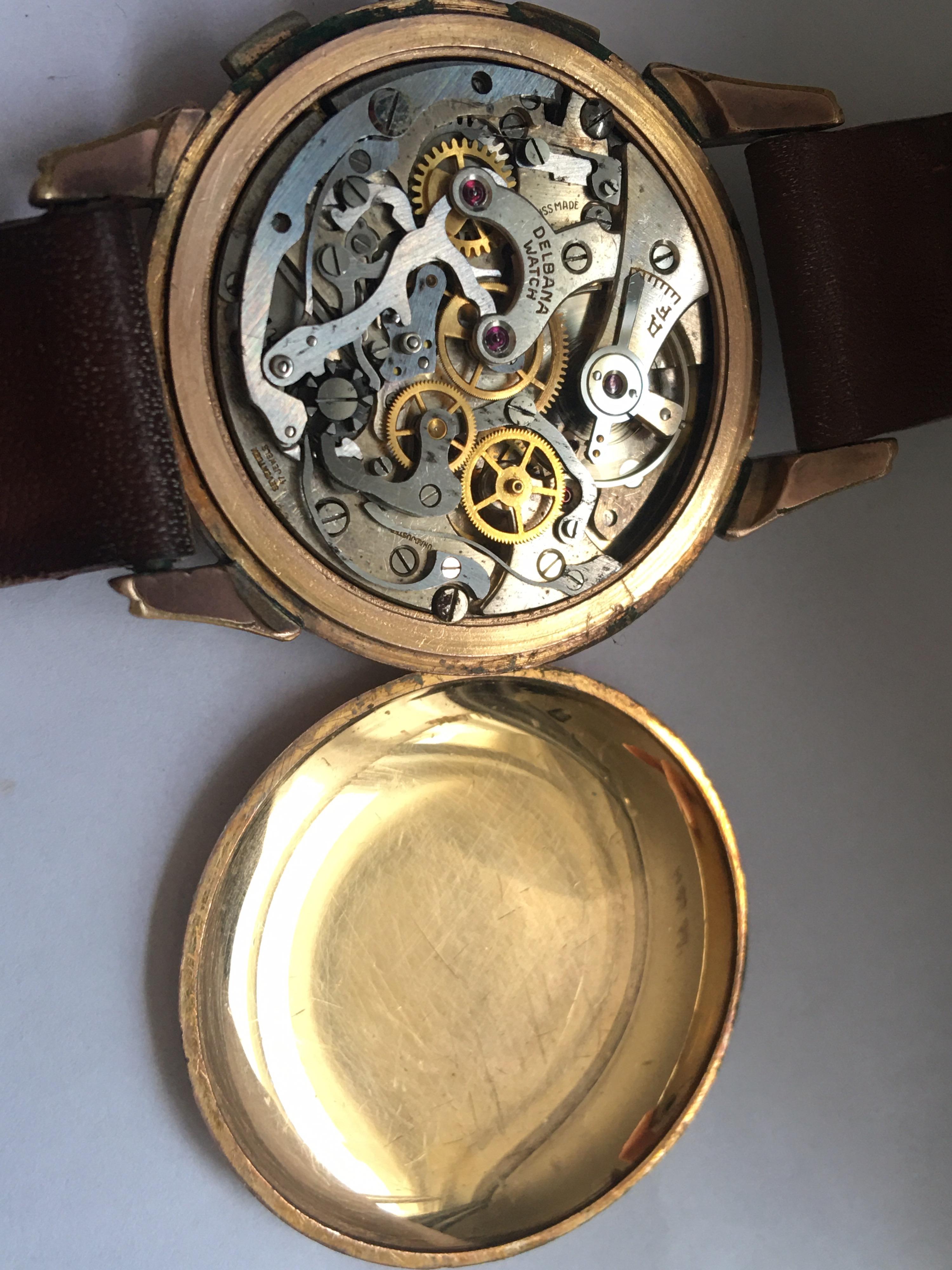Gold-Plated Swiss Vintage 1950s Delbana Chronograph Watch 2