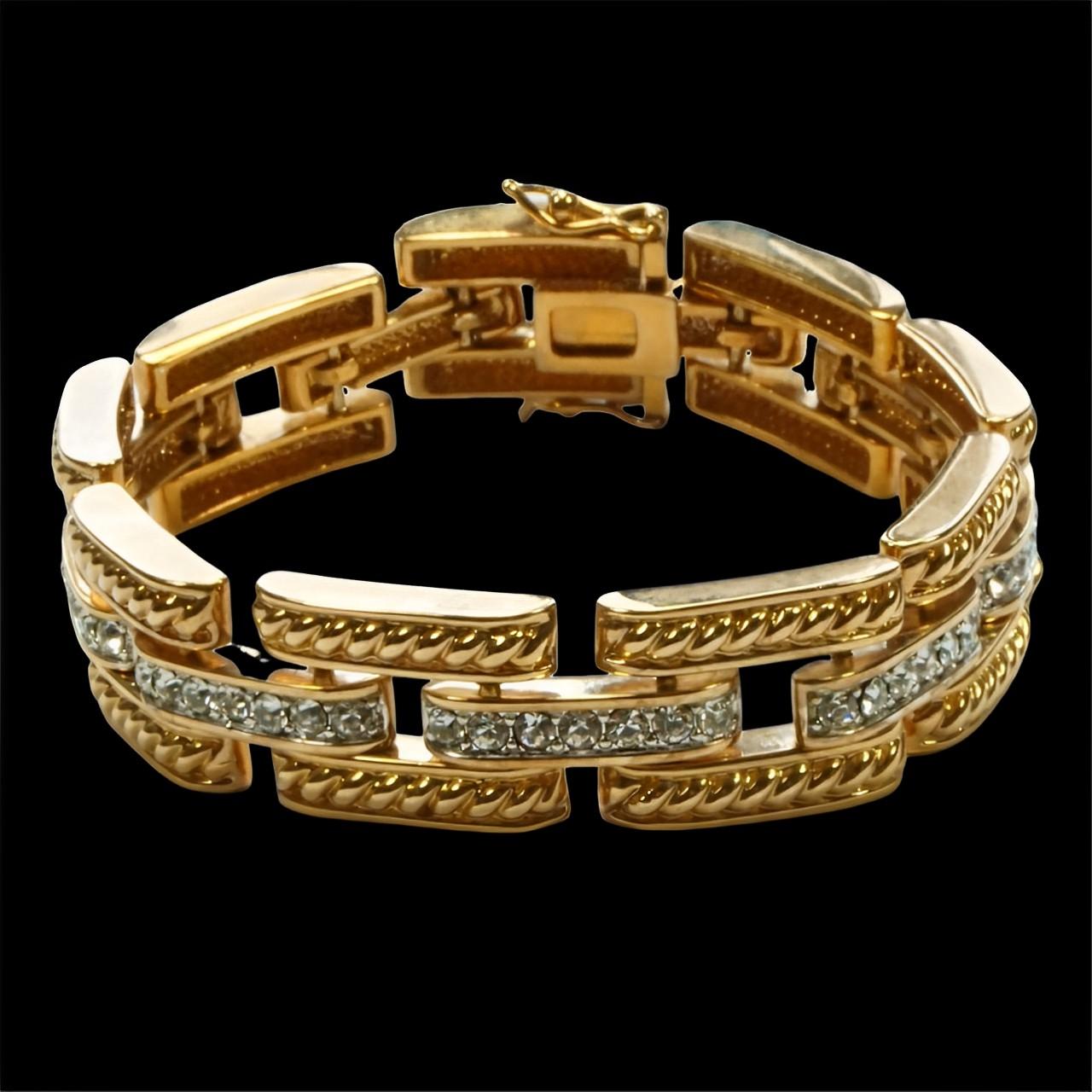 Bracciale A Link placcato oro con corda e decorazioni in strass in vendita 5