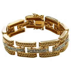 Retro Gold Plated Tank Style Link Bracelet with Rope Twist and Rhinestone Decoration