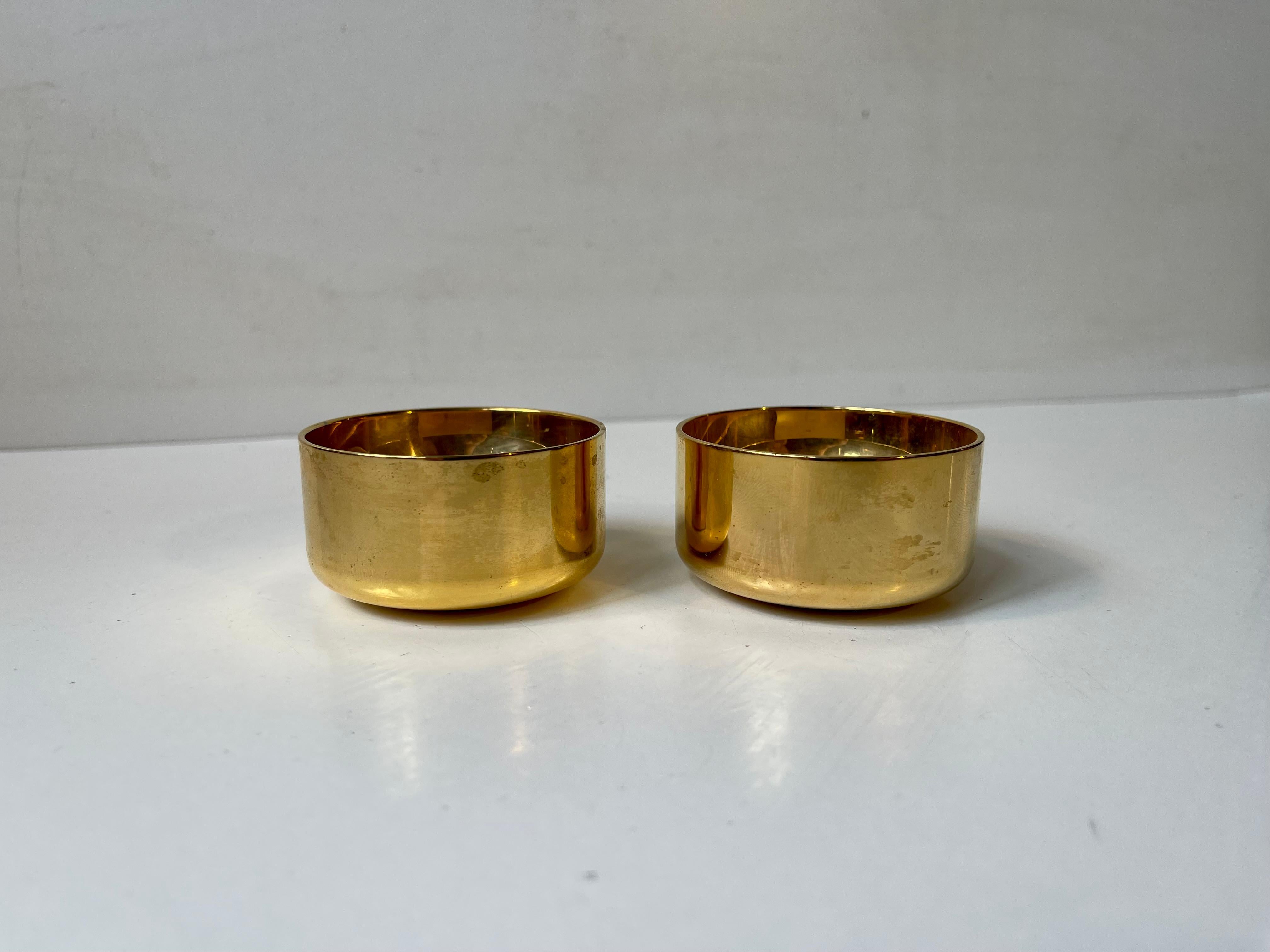 Scandinavian Modern Gold Plated Tealight Candleholders by Pierre Forssell for Skultuna, Sweden 1960s For Sale