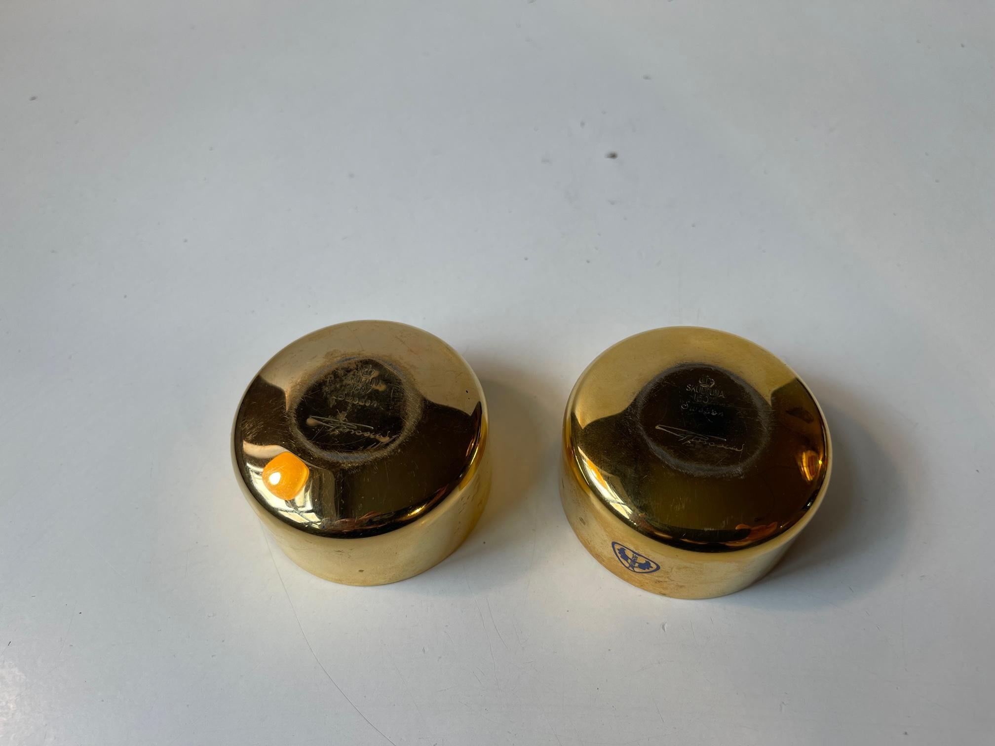 Swedish Gold Plated Tealight Candleholders by Pierre Forssell for Skultuna, Sweden 1960s For Sale