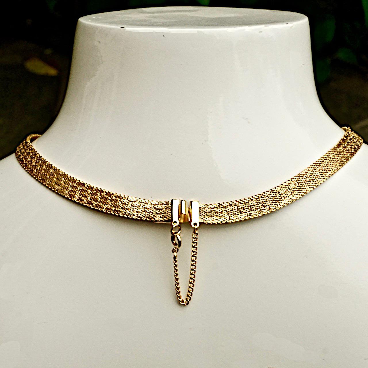 Women's or Men's Gold Plated Textured Design Mesh Collar Necklace circa 1980s For Sale