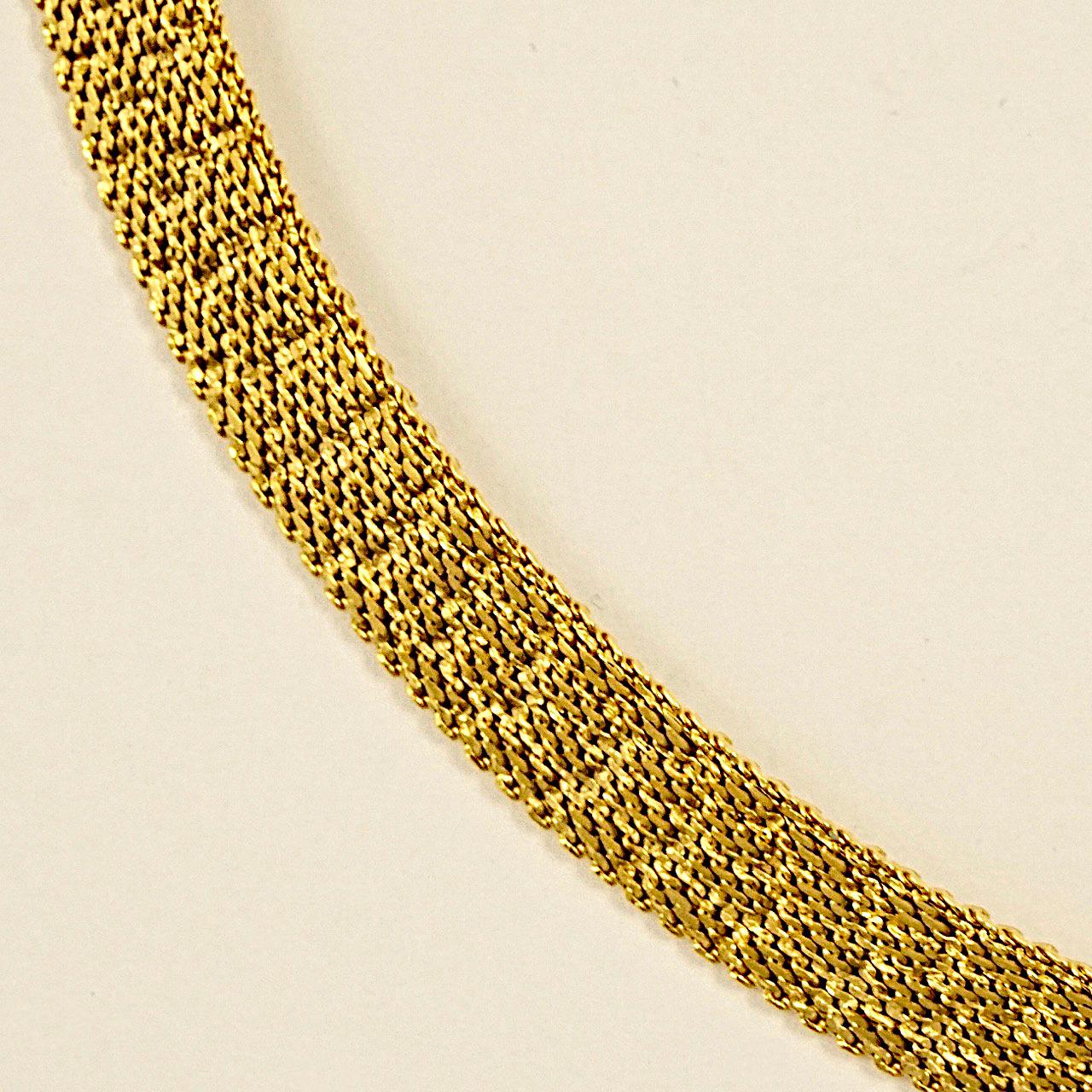 Gold Plated Textured Design Mesh Collar Necklace circa 1980s For Sale 1
