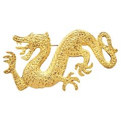 Vintage Gold Plated Textured Dragon Brooch circa 1980s
