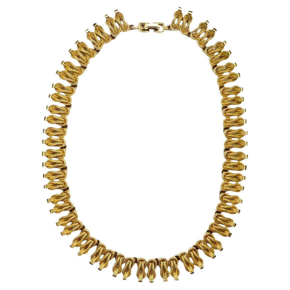 Gold Plated Textured Knot Design Link Necklace circa 1950s For Sale