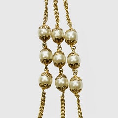 Gold Plated Three Strand Curb Chain Necklace with Faux Pearls