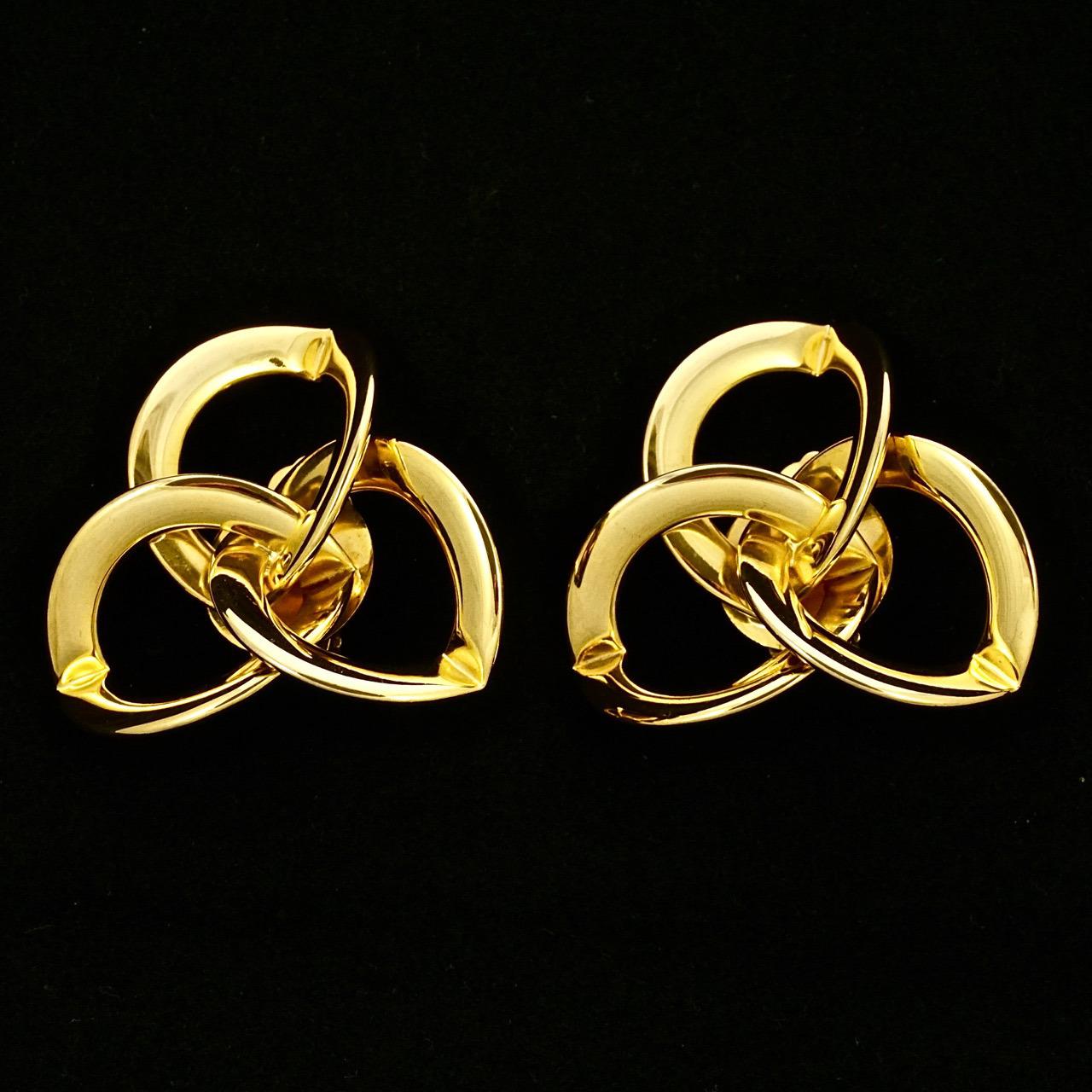 Gold Plated Triple Hoop Clip On Statement Earrings circa 1980s For Sale 2