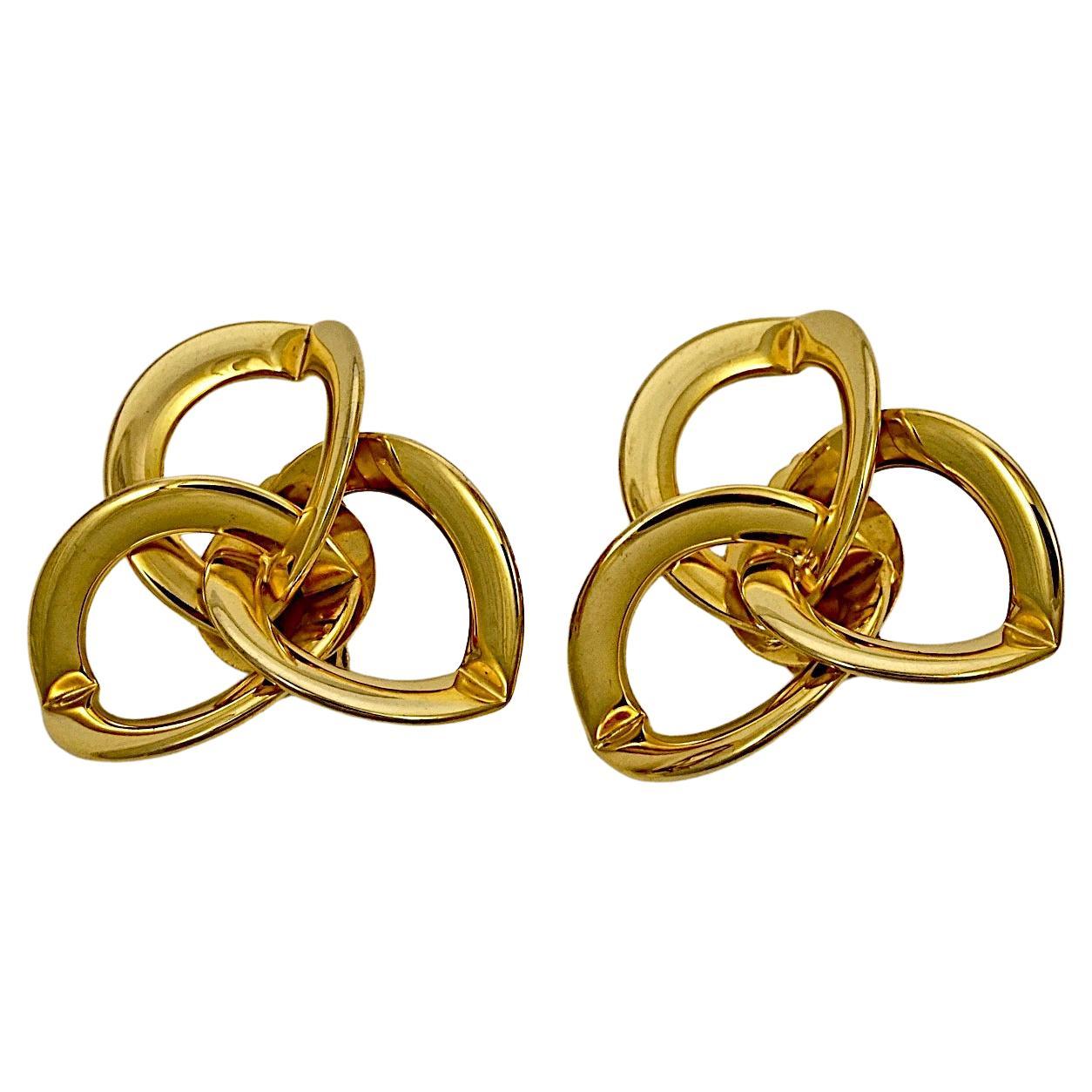 Gold Plated Triple Hoop Clip On Statement Earrings circa 1980s For Sale