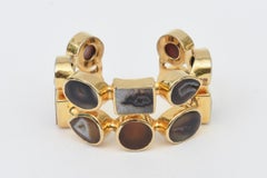 Gold Plated Two Row Cuff Bracelet with Agate Stones, 1990's