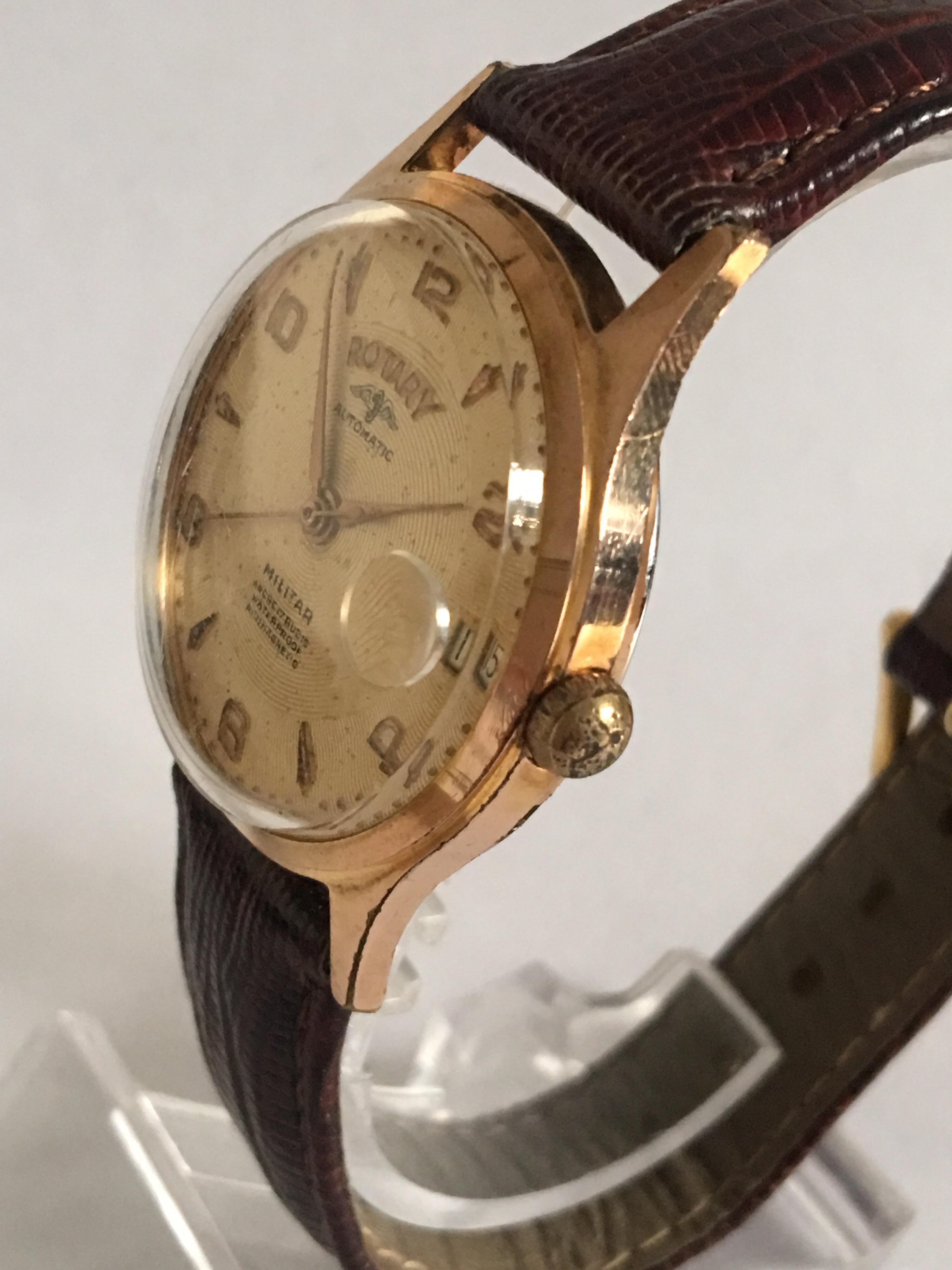 Gold-Plated Vintage 1940s Rotary Automatic Military Watch For Sale 5