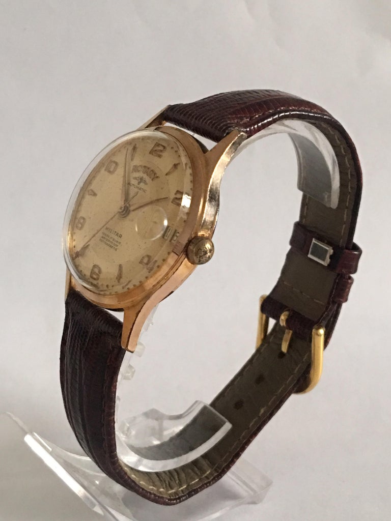 Gold-Plated Vintage 1940s Rotary Automatic Military Watch In Good Condition For Sale In Carlisle, GB