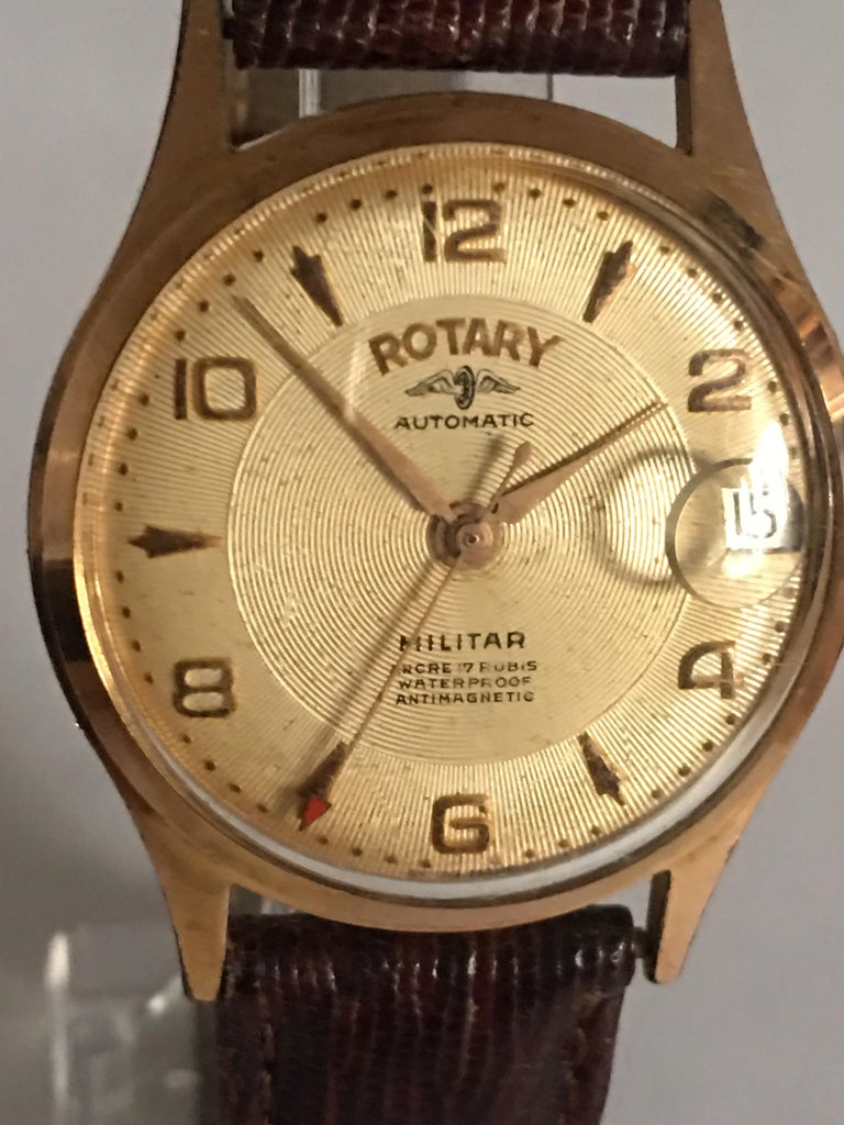 Women's or Men's Gold-Plated Vintage 1940s Rotary Automatic Military Watch For Sale