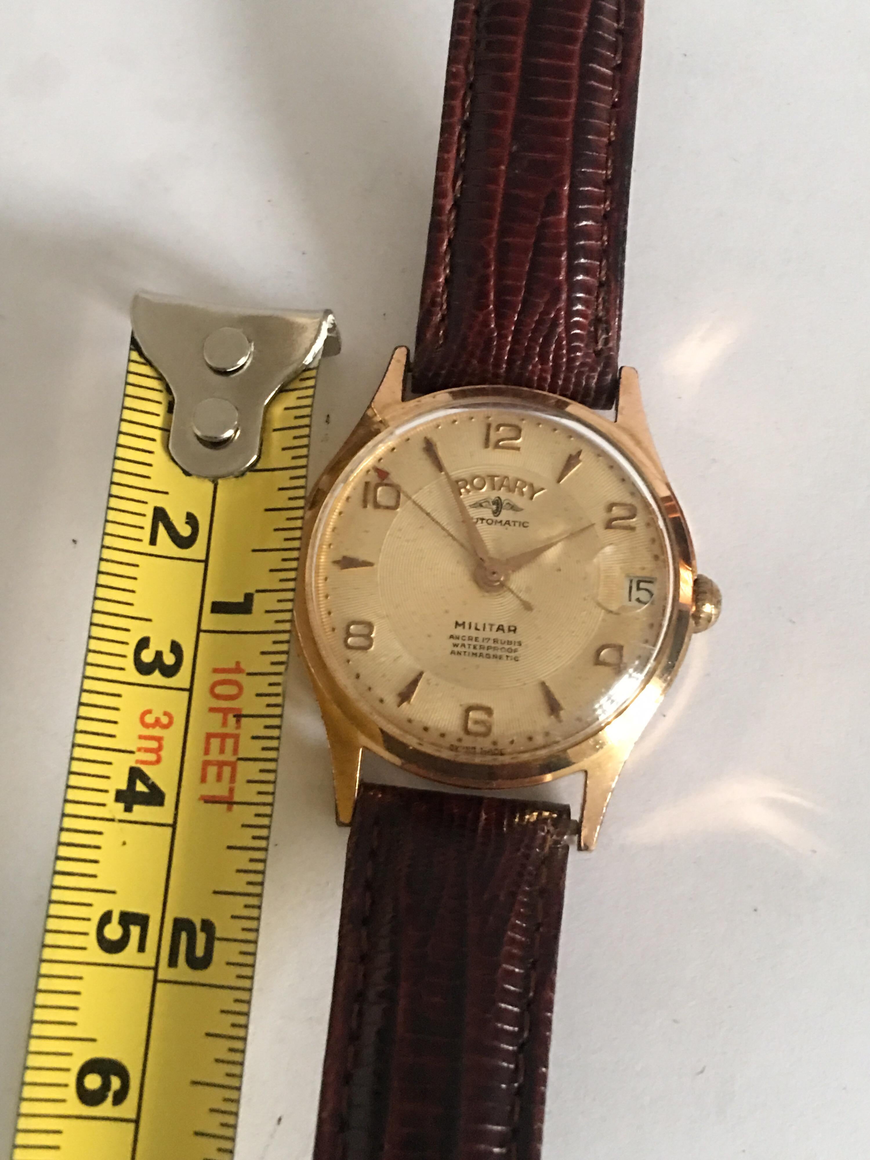 Gold-Plated Vintage 1940s Rotary Automatic Military Watch In Good Condition For Sale In Carlisle, GB