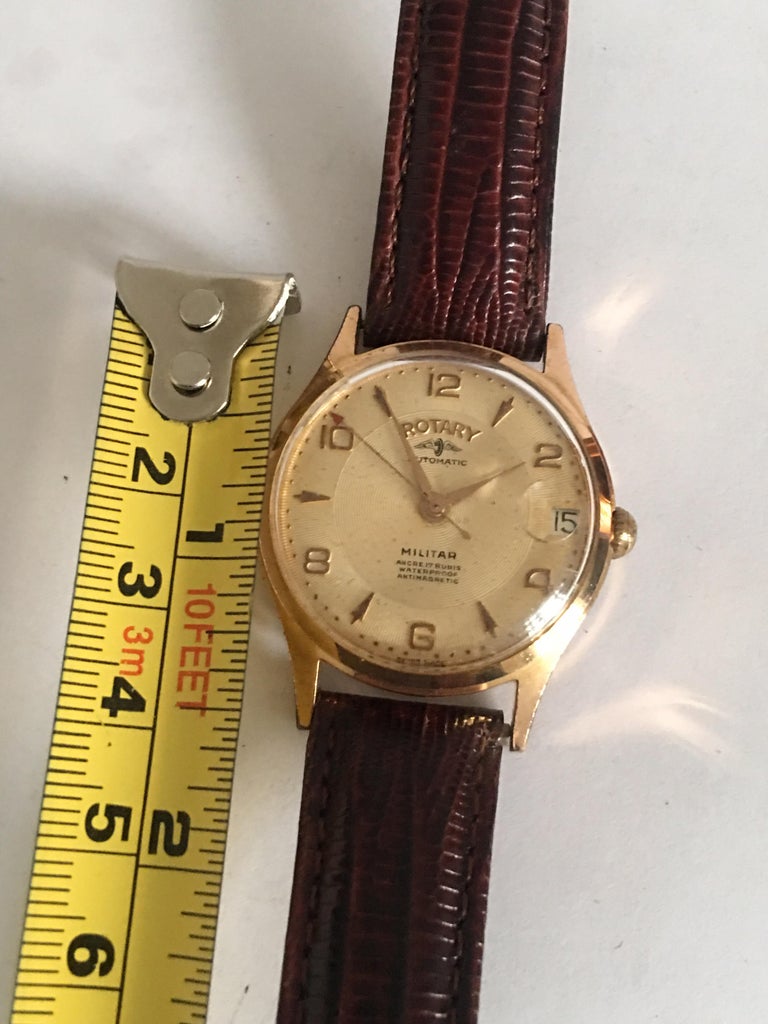 Gold-Plated Vintage 1940s Rotary Automatic Military Watch For Sale 2