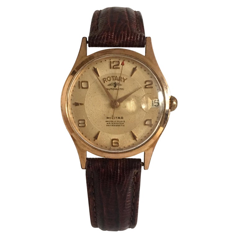 Gold-Plated Vintage 1940s Rotary Automatic Military Watch For Sale