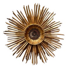 Gold plated Vintage Mid-Century Sunburst Starburst Wall Clock, Germany, 1970s