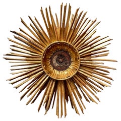 Gold plated Vintage Mid-Century Sunburst Starburst Wall Clock, Germany, 1970s