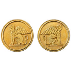 Gold Plated Vintage Sphinx Clip On Statement Earrings