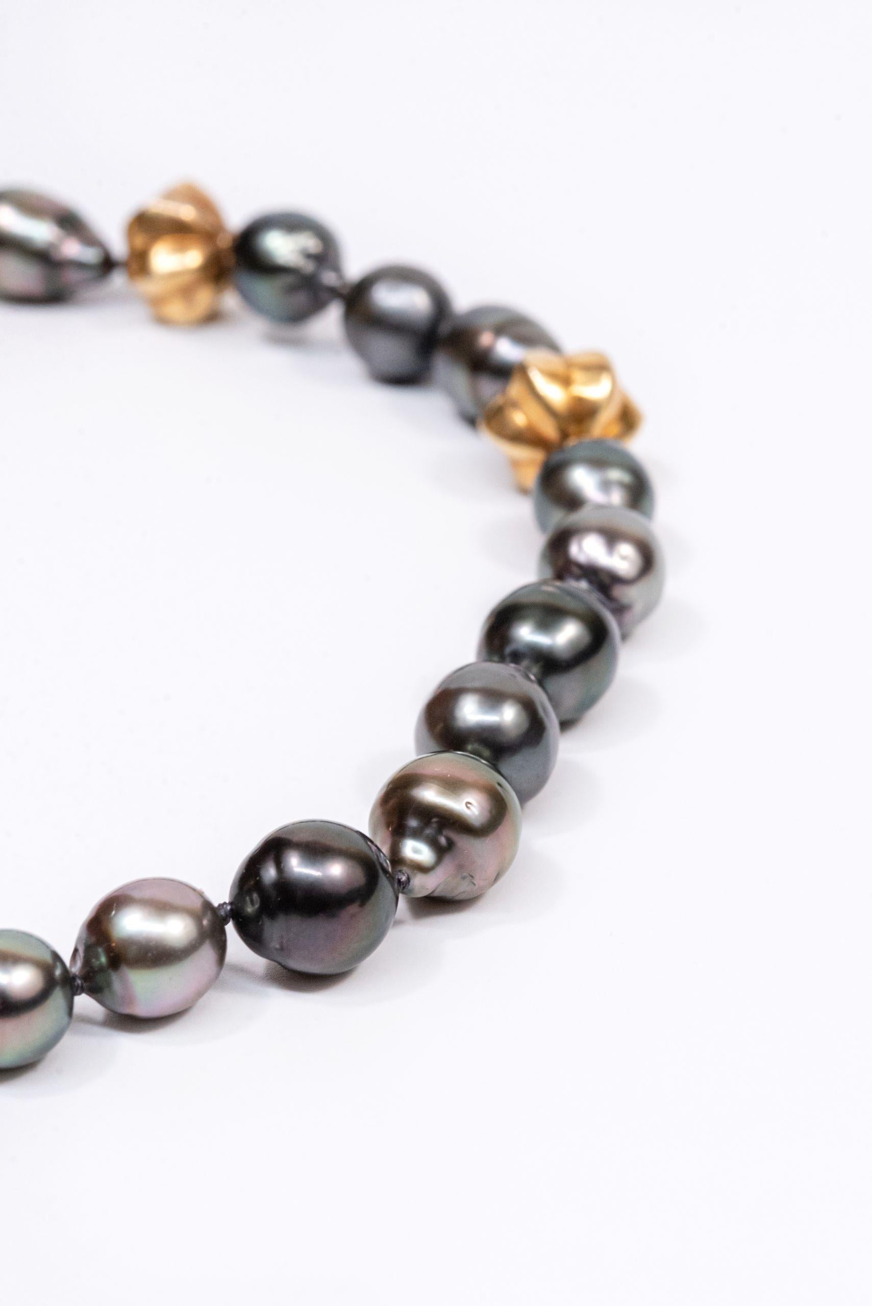 Gold Plated Vintage Star Fruit Beads Tahitian Pearls Beaded Necklace For Sale 3