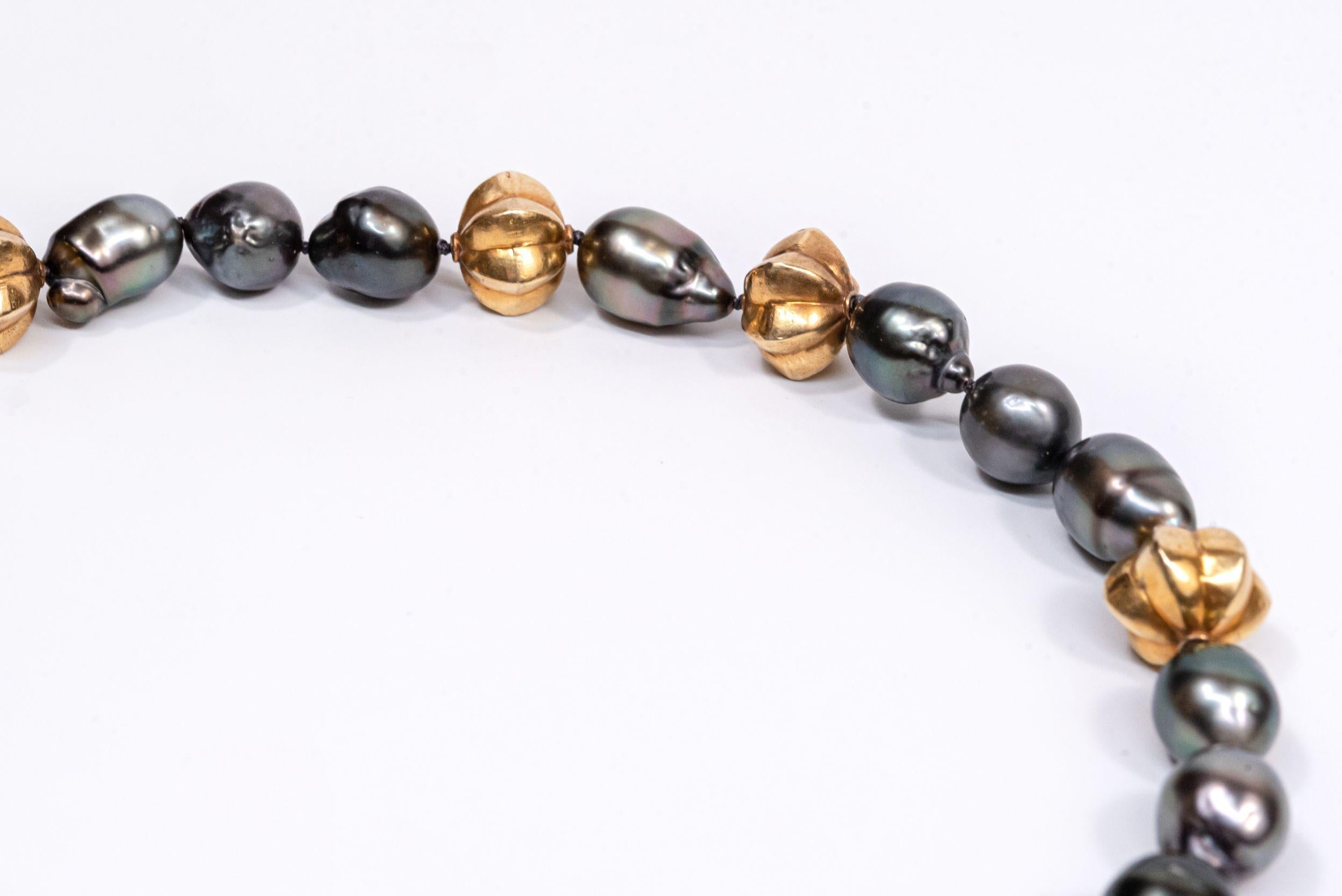 Gold Plated Vintage Star Fruit Beads Tahitian Pearls Beaded Necklace For Sale 4