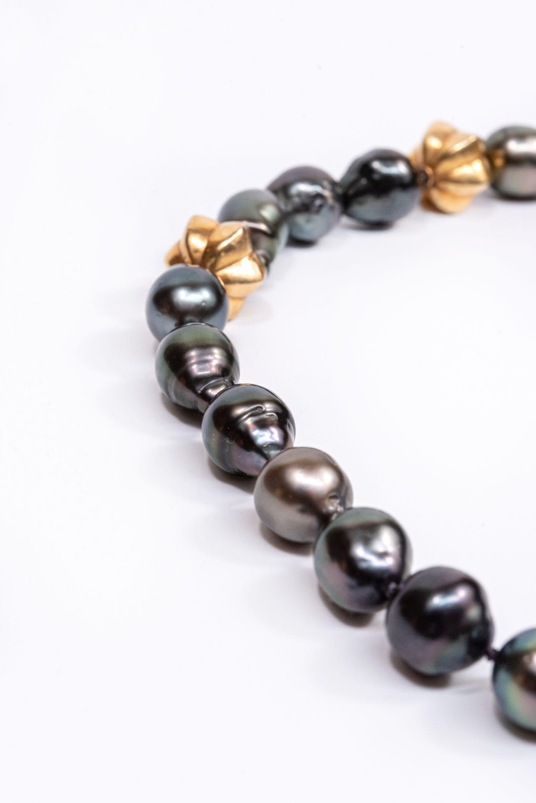Gold Plated Vintage Star Fruit Beads Tahitian Pearls Beaded Necklace For Sale 8