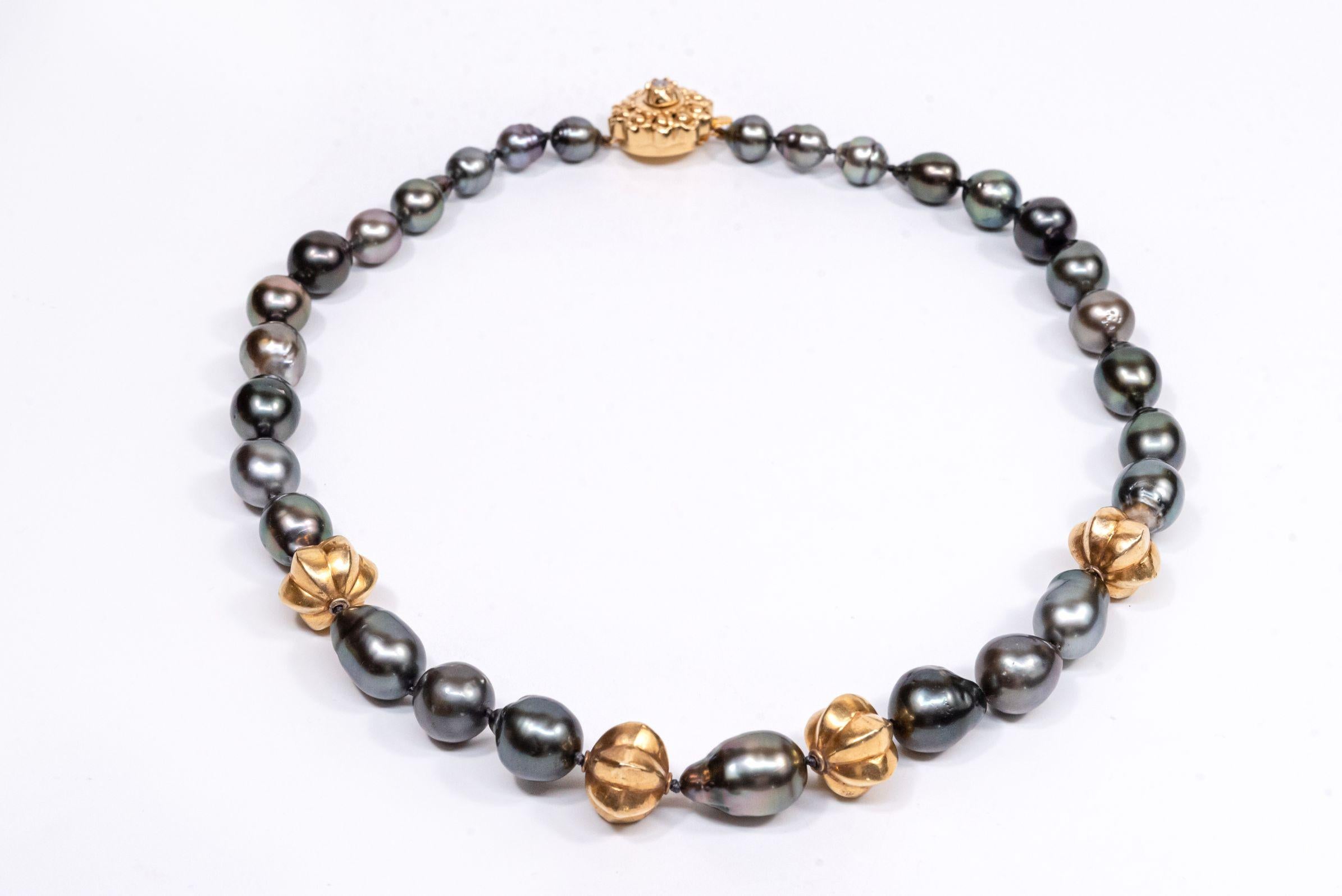 Gold Plated Vintage Star Fruit Beads Tahitian Pearls Beaded Necklace For Sale 10