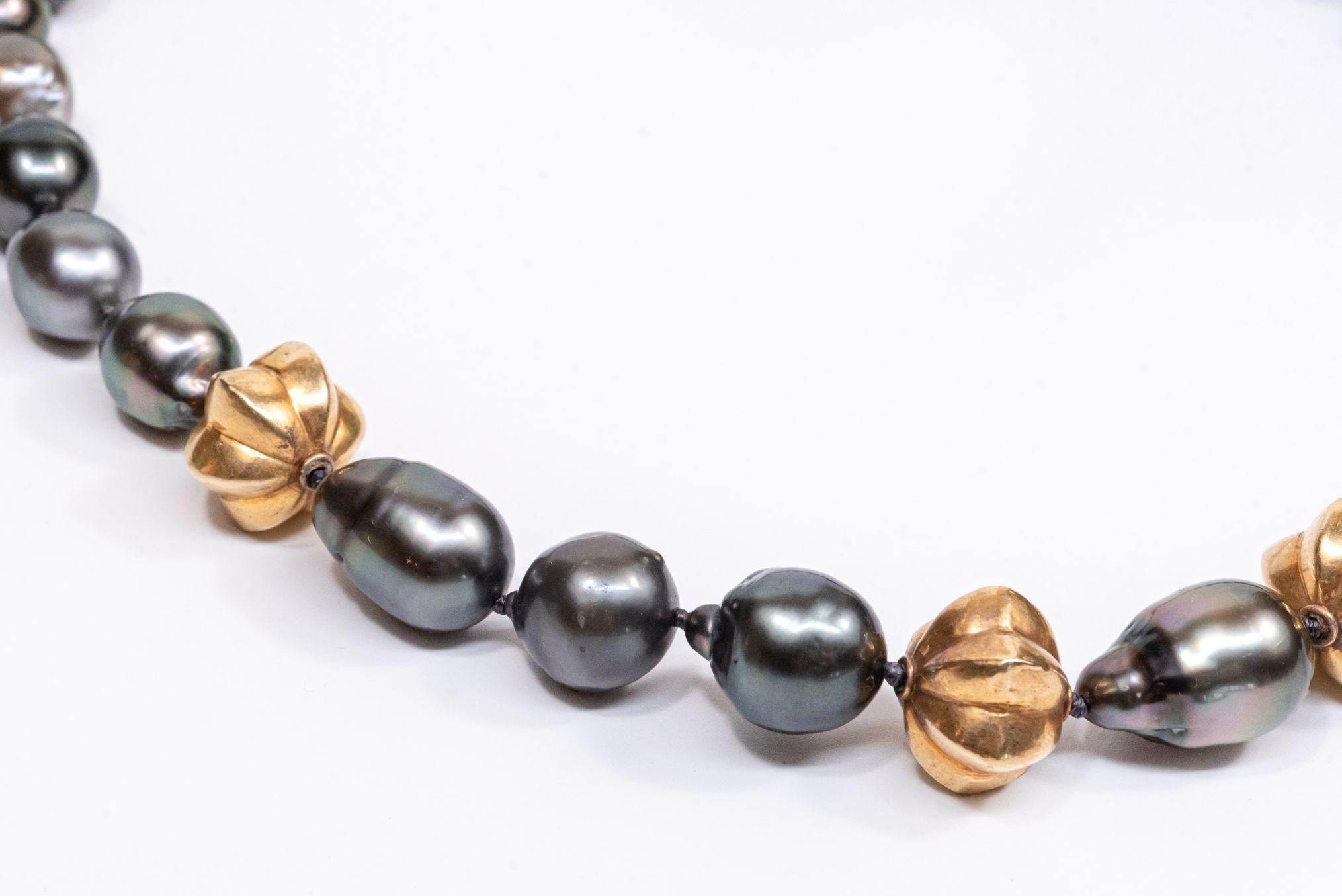 Gold Plated Vintage Star Fruit Beads Tahitian Pearls Beaded Necklace For Sale 11