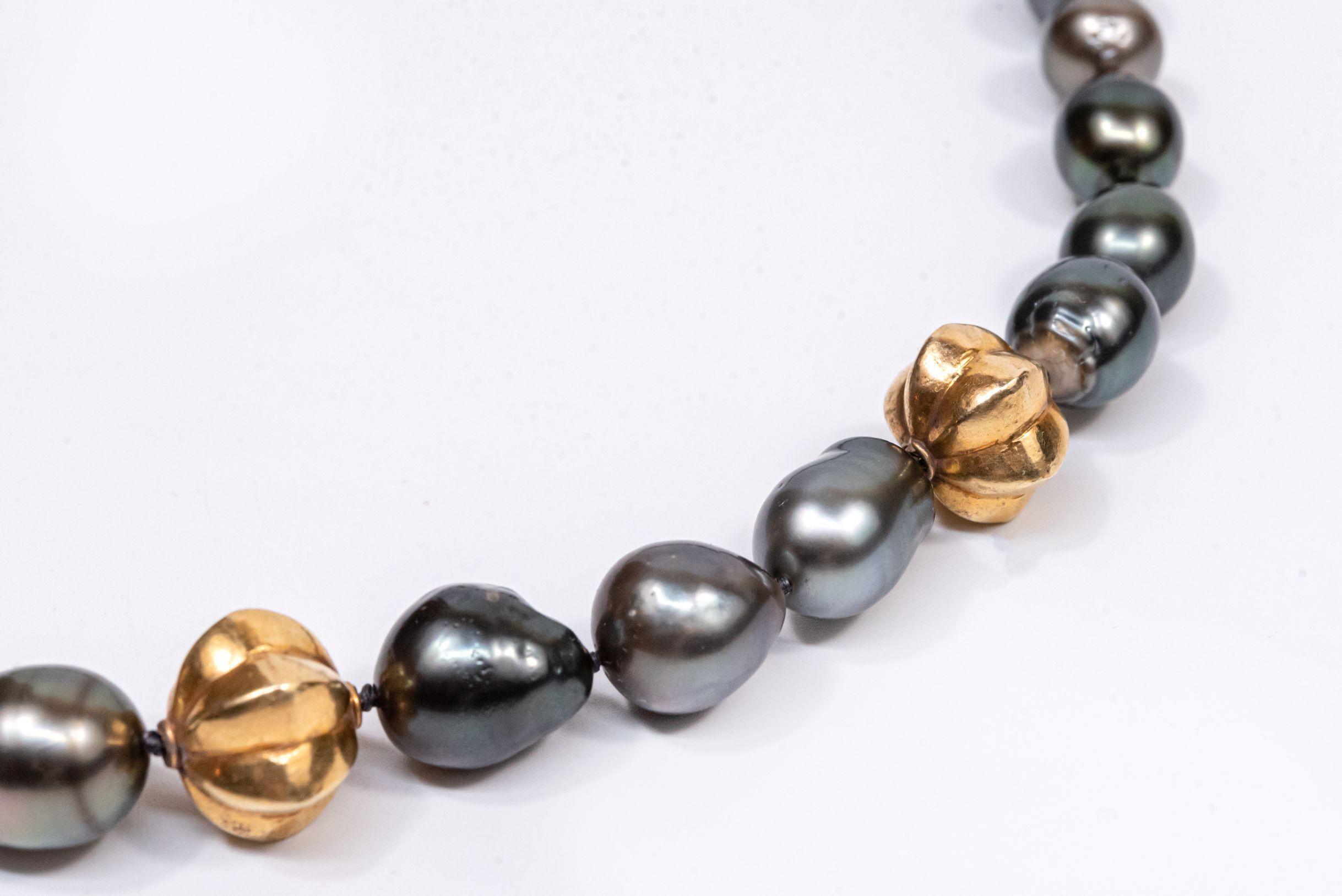 Gold Plated Vintage Star Fruit Beads Tahitian Pearls Beaded Necklace For Sale 12