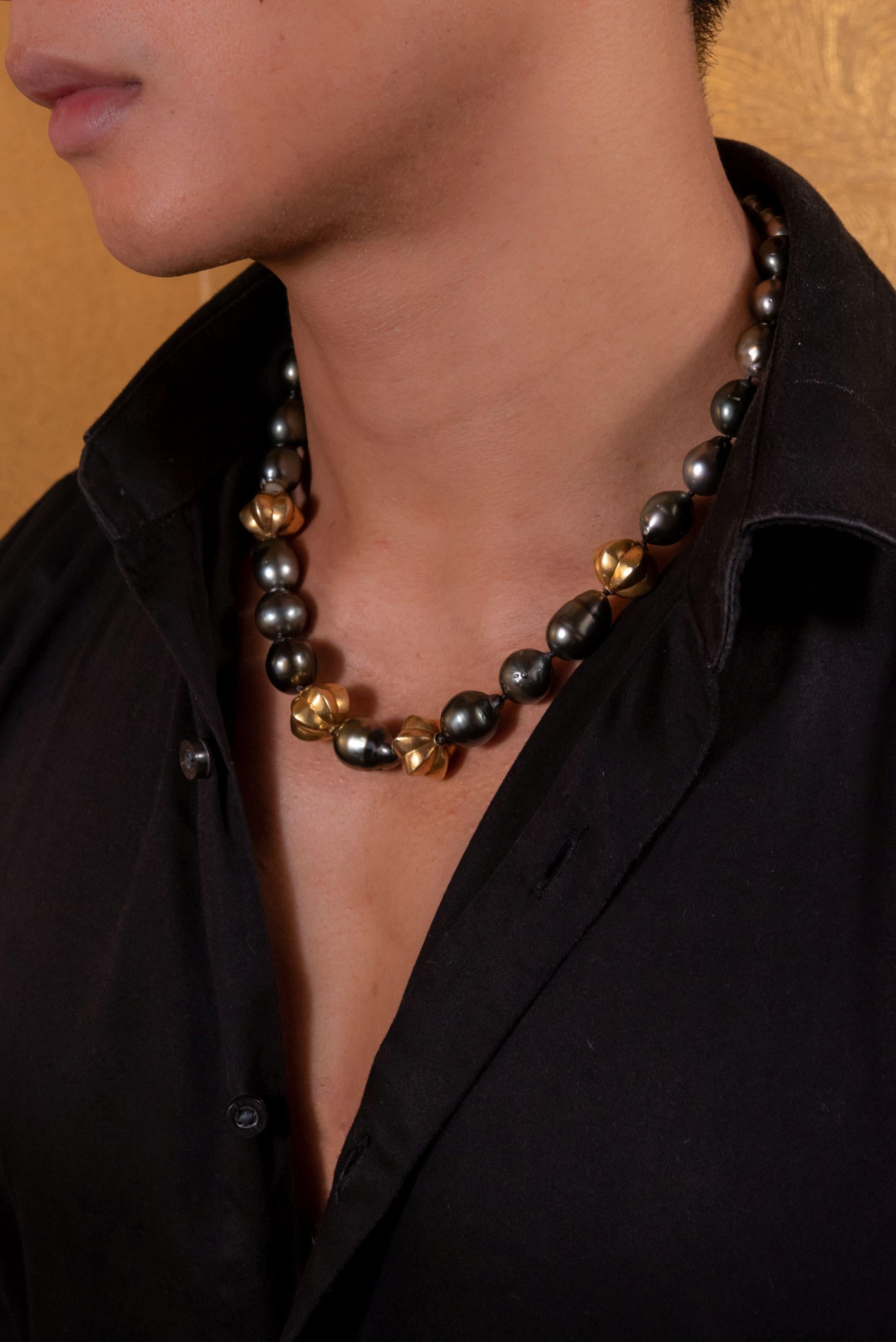 Modern Gold Plated Vintage Star Fruit Beads Tahitian Pearls Beaded Necklace For Sale