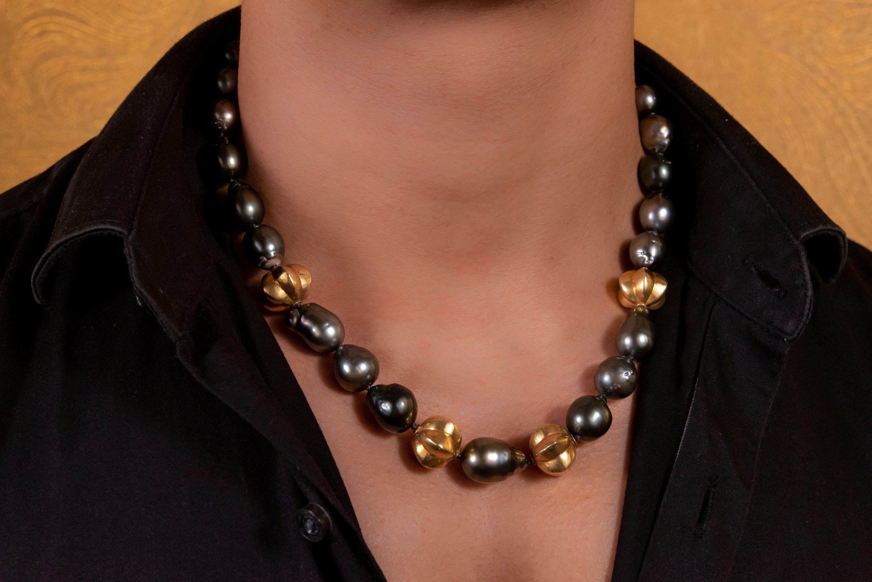 Gold Plated Vintage Star Fruit Beads Tahitian Pearls Beaded Necklace For Sale 1