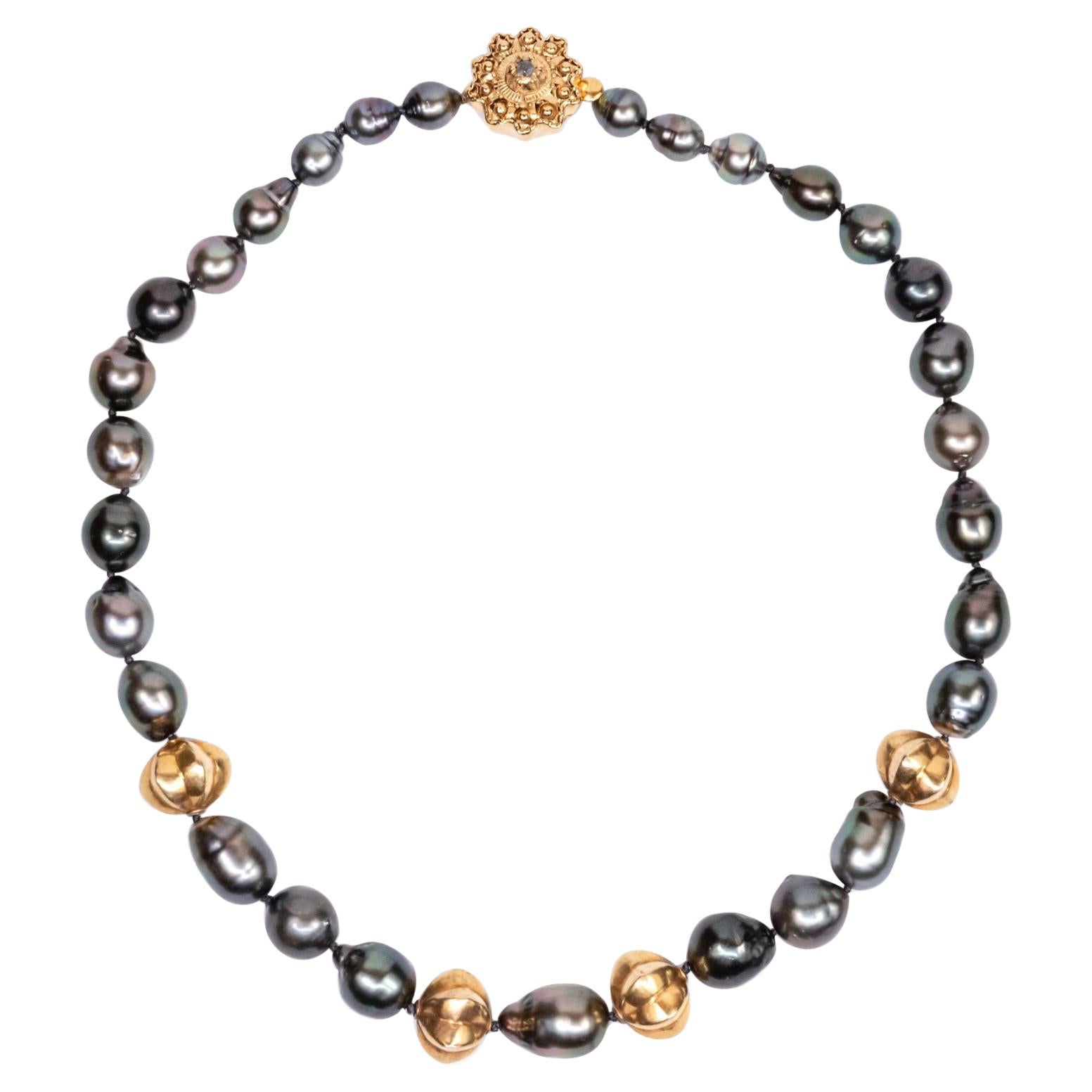 Gold Plated Vintage Star Fruit Beads Tahitian Pearls Beaded Necklace For Sale