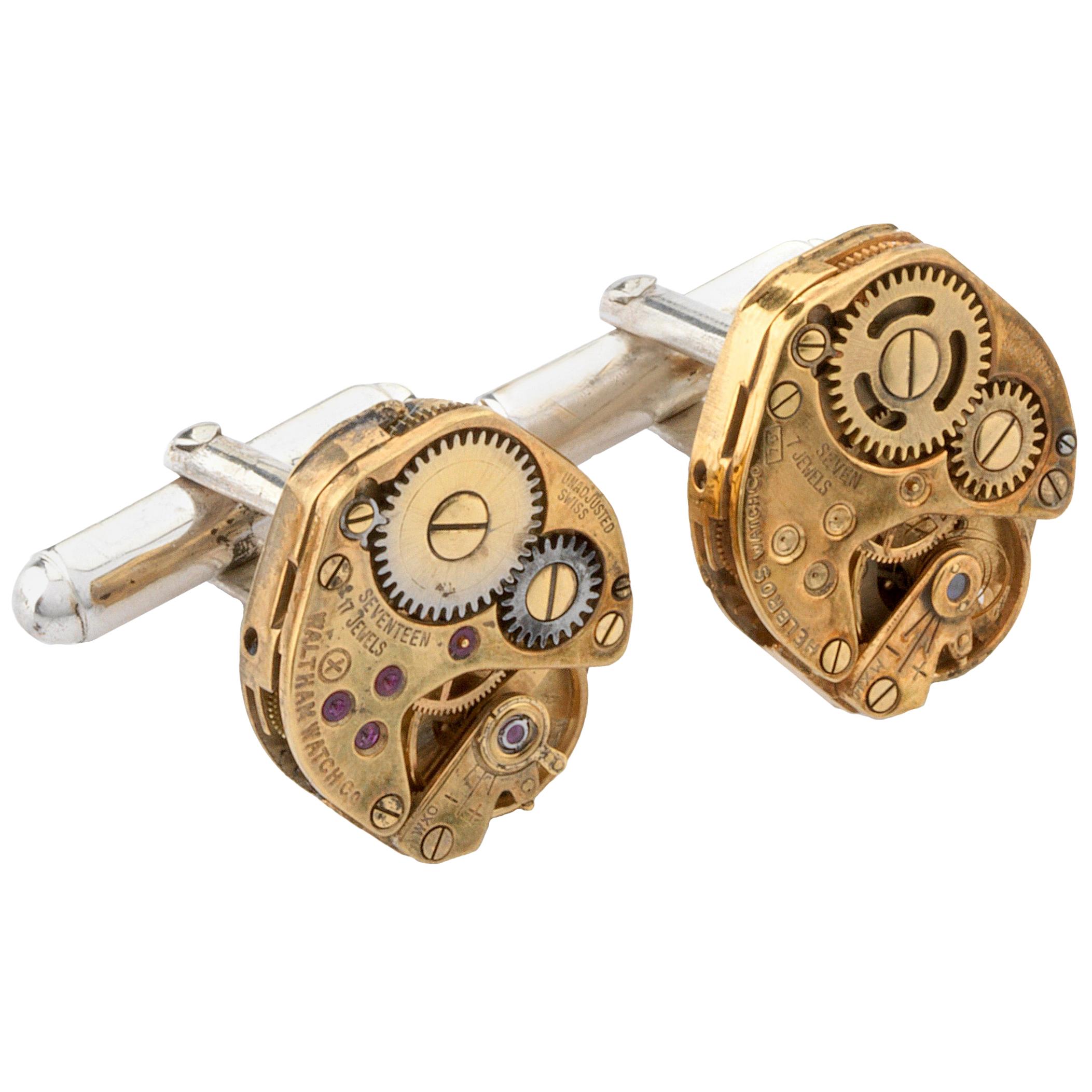 Gold Plated Watch Movement Cufflinks For Sale