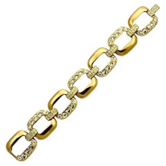 Vintage Gold Plated Wide Link Statement Bracelet with Crystals circa 1980s