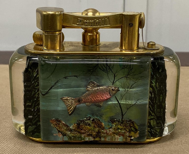 Gold-Plated Winston Churchill 950's Dunhill Aquarium Oversized Table Lighter For Sale 2