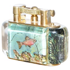 Vintage Gold-Plated Winston Churchill 950's Dunhill Aquarium Oversized Table Lighter