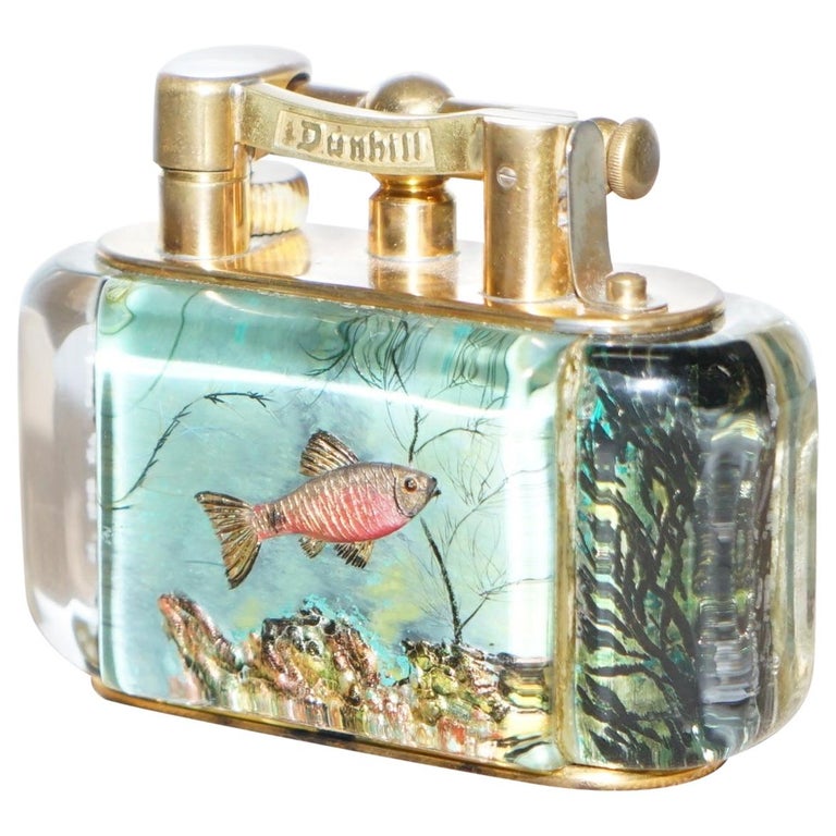 Gold-Plated Winston Churchill 950's Dunhill Aquarium Oversized Table Lighter For Sale