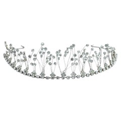 Gold Plated Wired Tiara with Clear Crystals circa 1980s