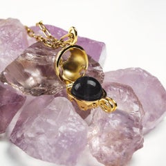 Gold Plated World Globe Locket - Black Obsidian