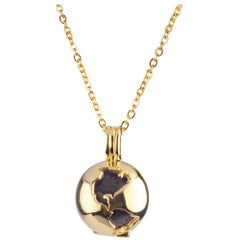 Gold Plated World Globe Locket - Black Obsidian