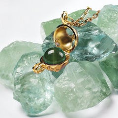 Gold Plated World Globe Locket - Green Jade