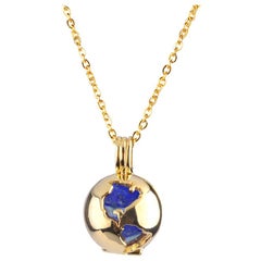 Gold Plated World Globe Locket - Lapis Lazuli