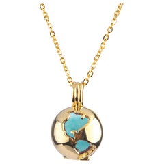 Gold plated World Globe Locket - Turquoise