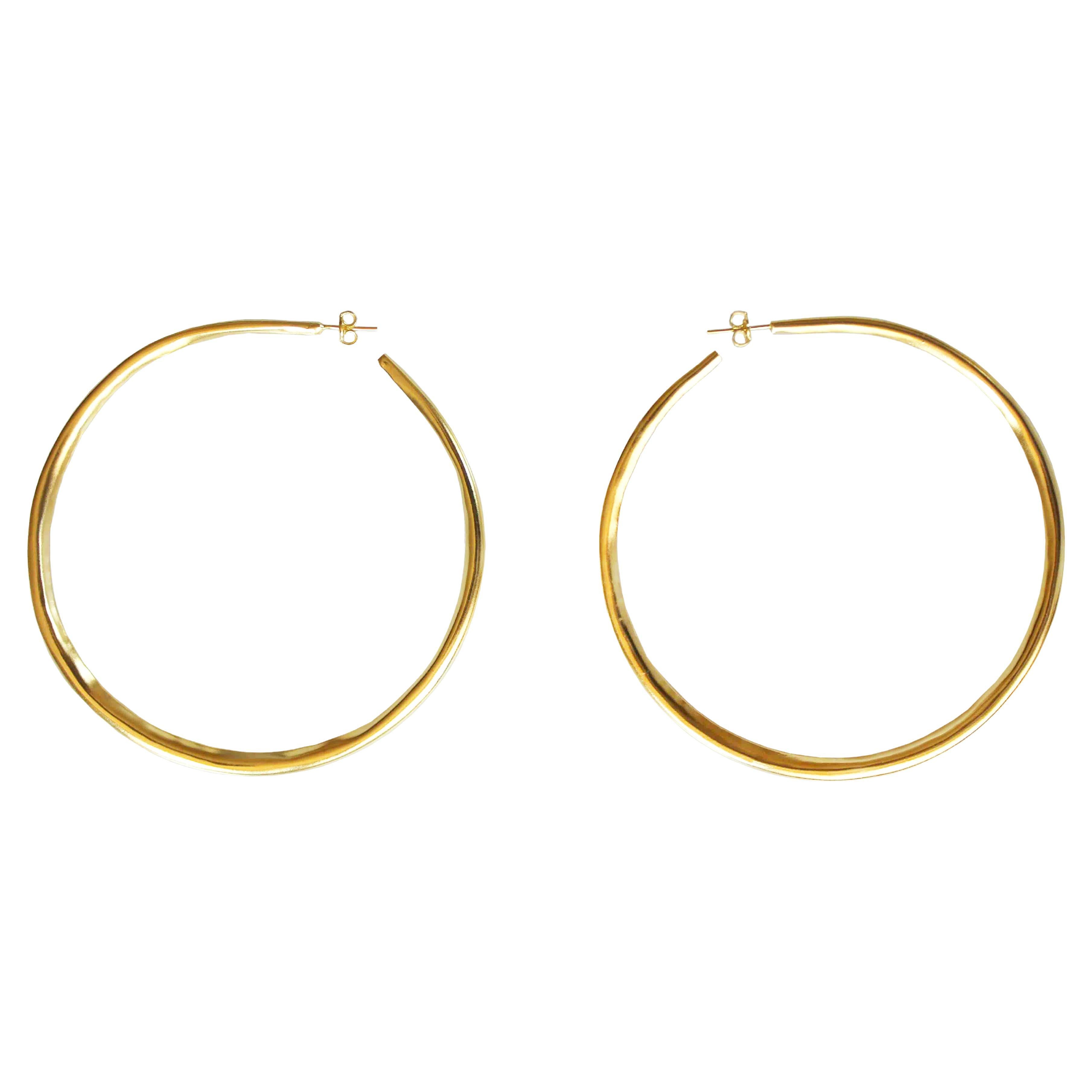 Gold Plated XL Silver Hoop Earrings For Sale