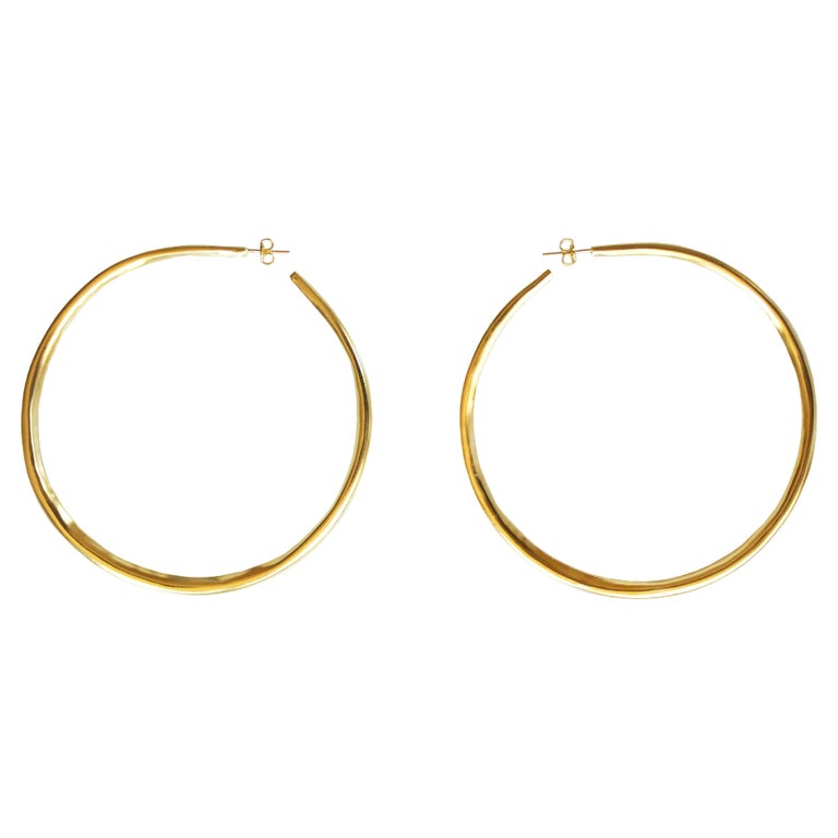 Gold Plated XL Silver Hoop Earrings For Sale at 1stDibs