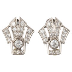 Gold Platinum and 2 Carats Diamonds Art Deco Earrings