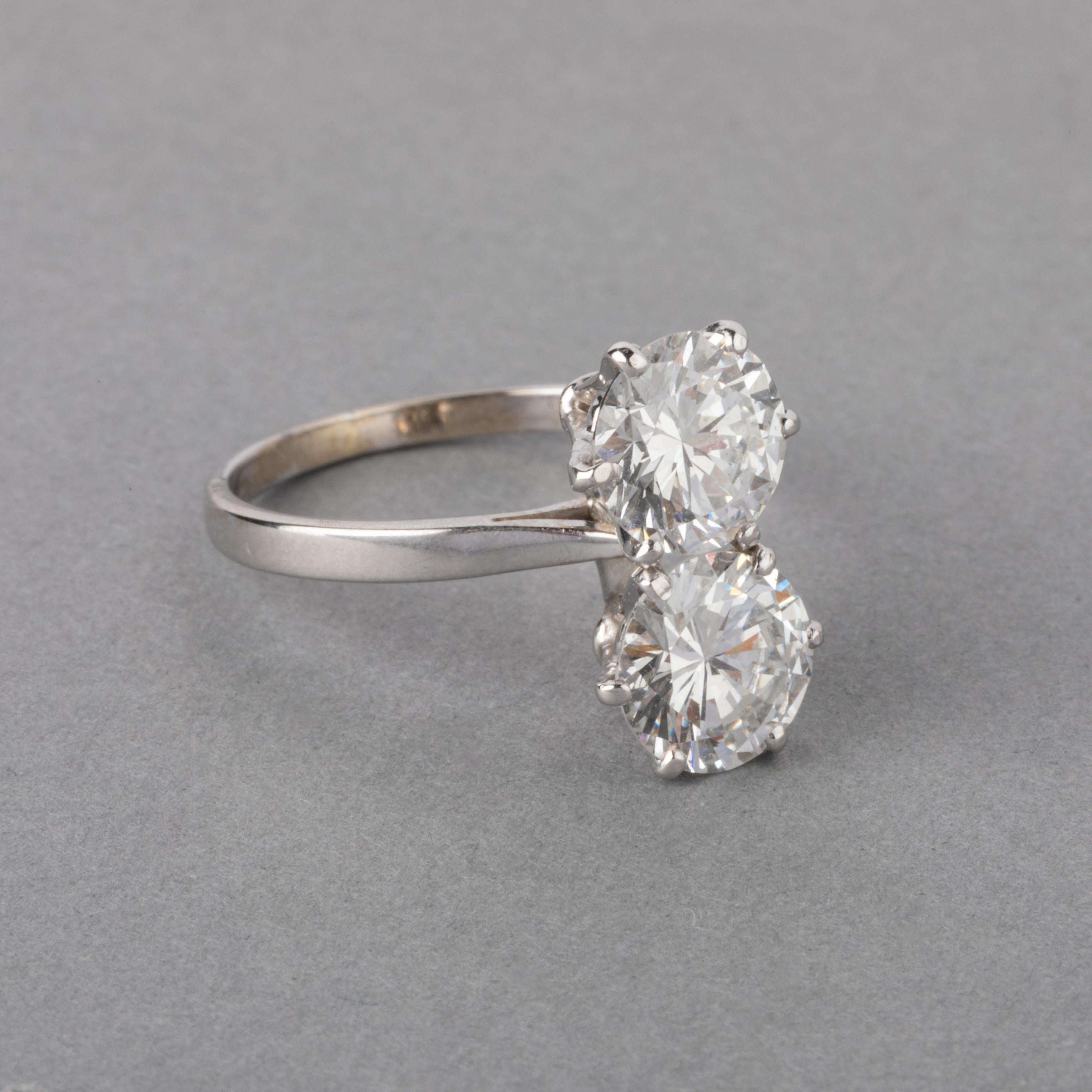 Gold Platinum and 2.75 Carat Diamonds French Toi et Moi Ring In Good Condition In Saint-Ouen, FR
